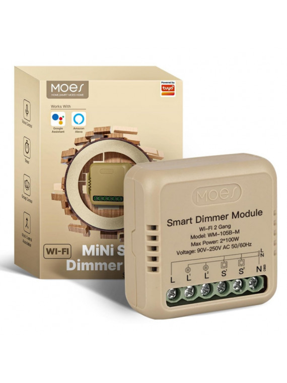 Moes "WM-105B-M-MS" - Micromodule WiFi double variateur de lumière - Compatible Tuya Smart Life, Lidl Home, Google Home et Alexa