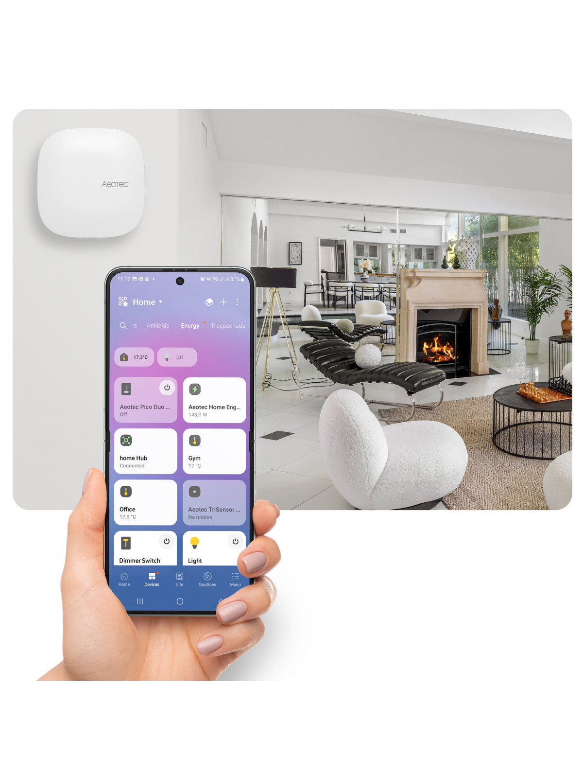Aeotec SmartThings AEOHUBV4EU "Smart Home Hub 2" - Box/contrôleur domotique Zigbee et Matter - Compatible Google Home et Alexa