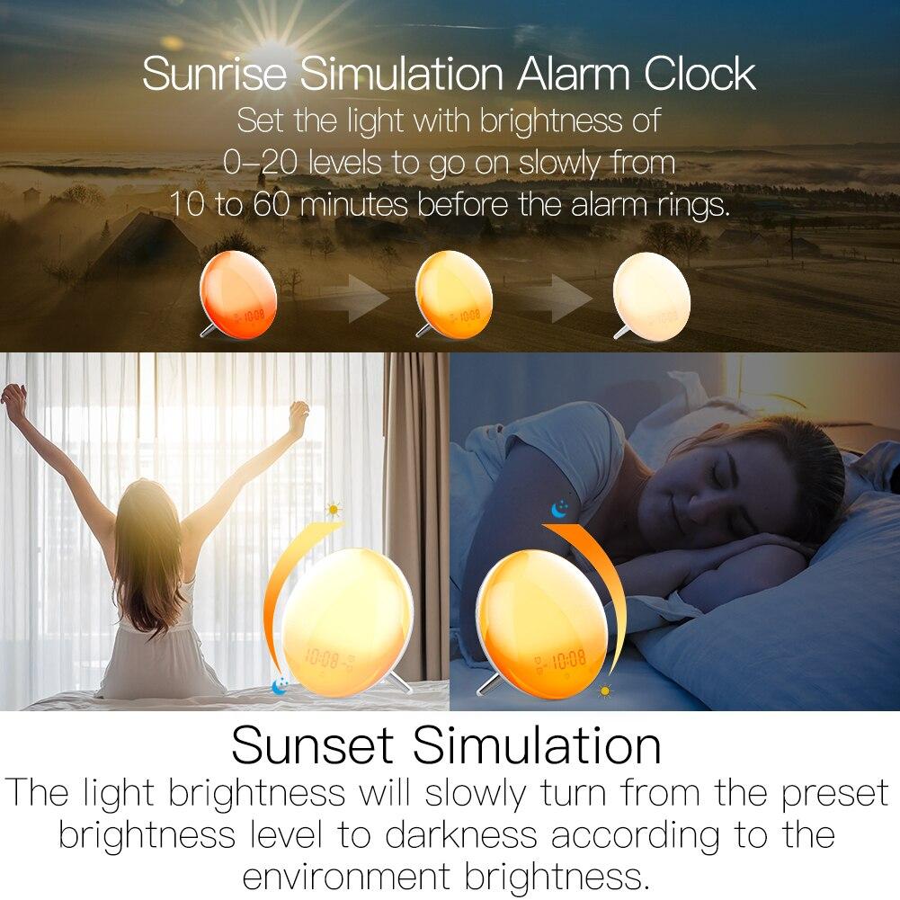 Simulation de lever et coucher de soleil avec le réveil WiFi Moes WB-JK-AC-C-EN