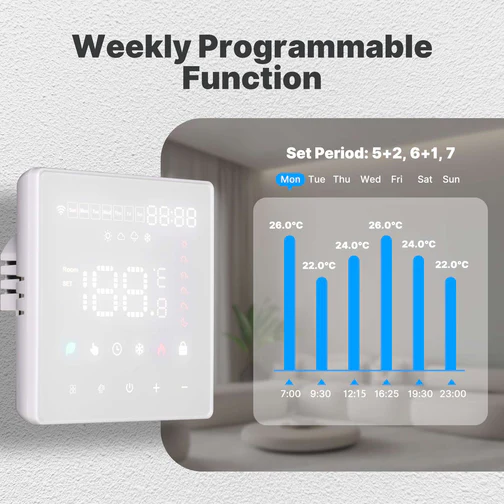 Programmation hebdomadaire personnalisée avec le thermostat pour plancher chauffat électrique WiFi Moes WHT-S01-GB-XX-MS