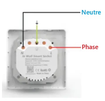 Câblage électrique de la prise encastrée 16A et USB WiFi Moes WK-Y-EU-1U1C-WH-EN
