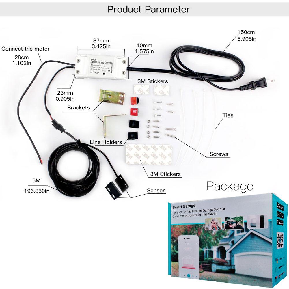 Dimensions du contrôleur WiFi pour commande de porte de garage Moes WM-102-EU-MS