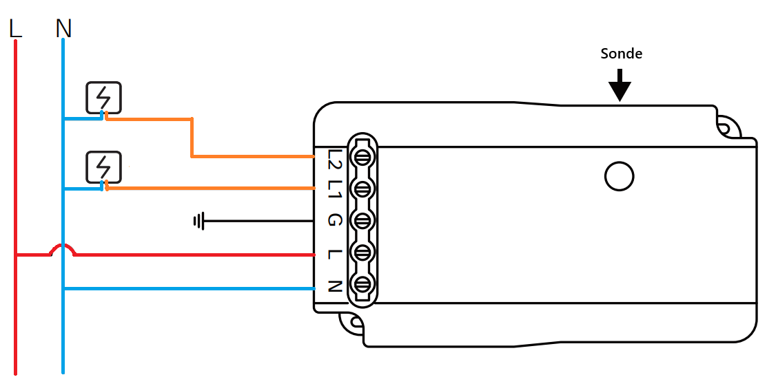 Câblage électrique du module contacteur et sonde WiFi Moes WM-103-MS