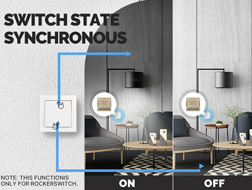 État de commutation synchronisé avec le micromodule WiFi relais Moes WM-104-M-MS