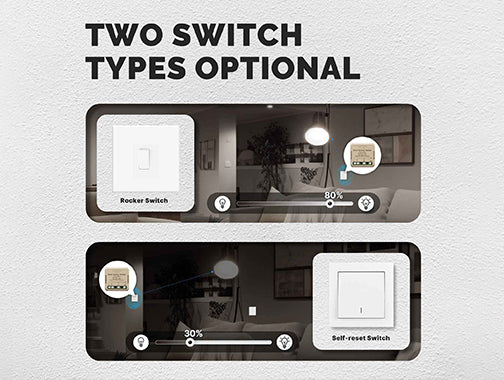 Deux types d’interrupteurs en option avec le micromodule WiFi variateur de lumière Moes WM-105-M-MS