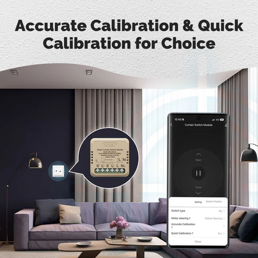 Fonction d'étalonnage précis pour un mouvement optimal avec le micromodule WiFi pour volet roulant WM-108-M-MS
