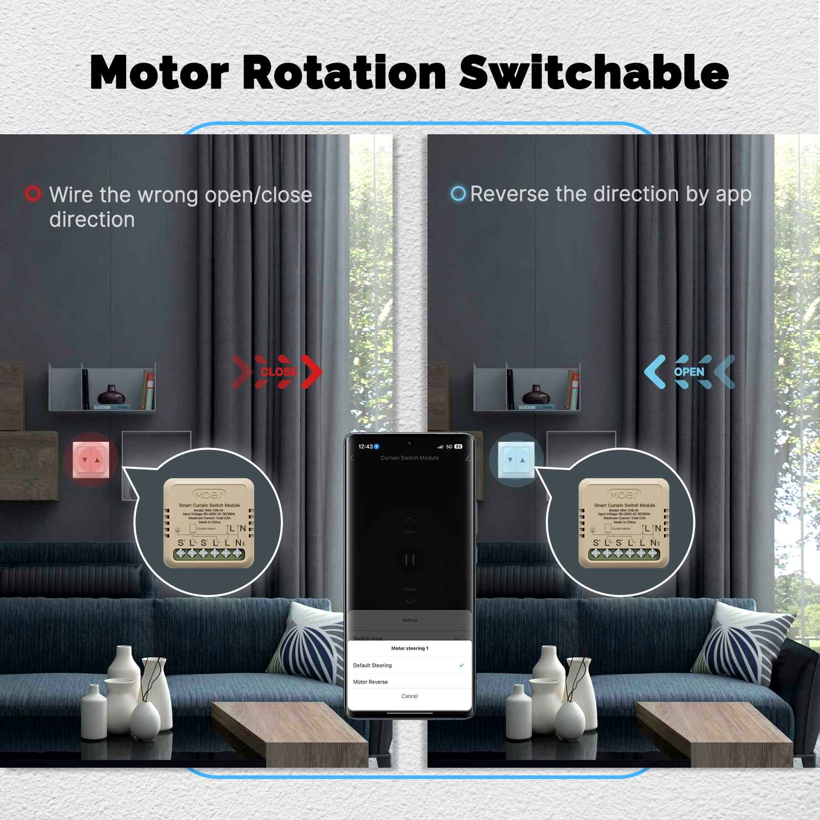 Télécommande intelligente et rotation motorisée ajustable avec le micromodule WiFi pour volet roulant WM-108-M-MS