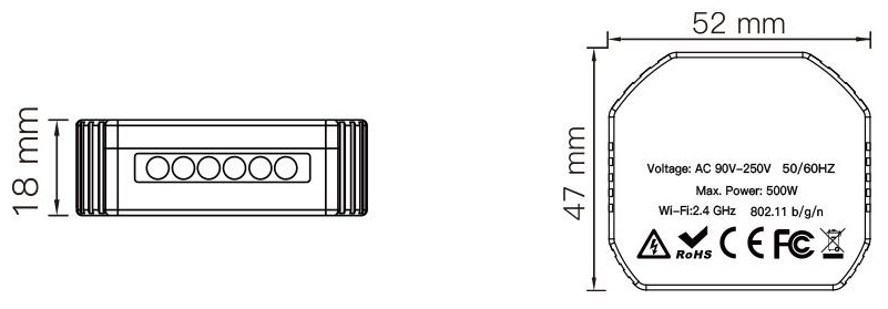 Dimensions du micromodule pour volet roulant WiFi Moes WM-108-MS
