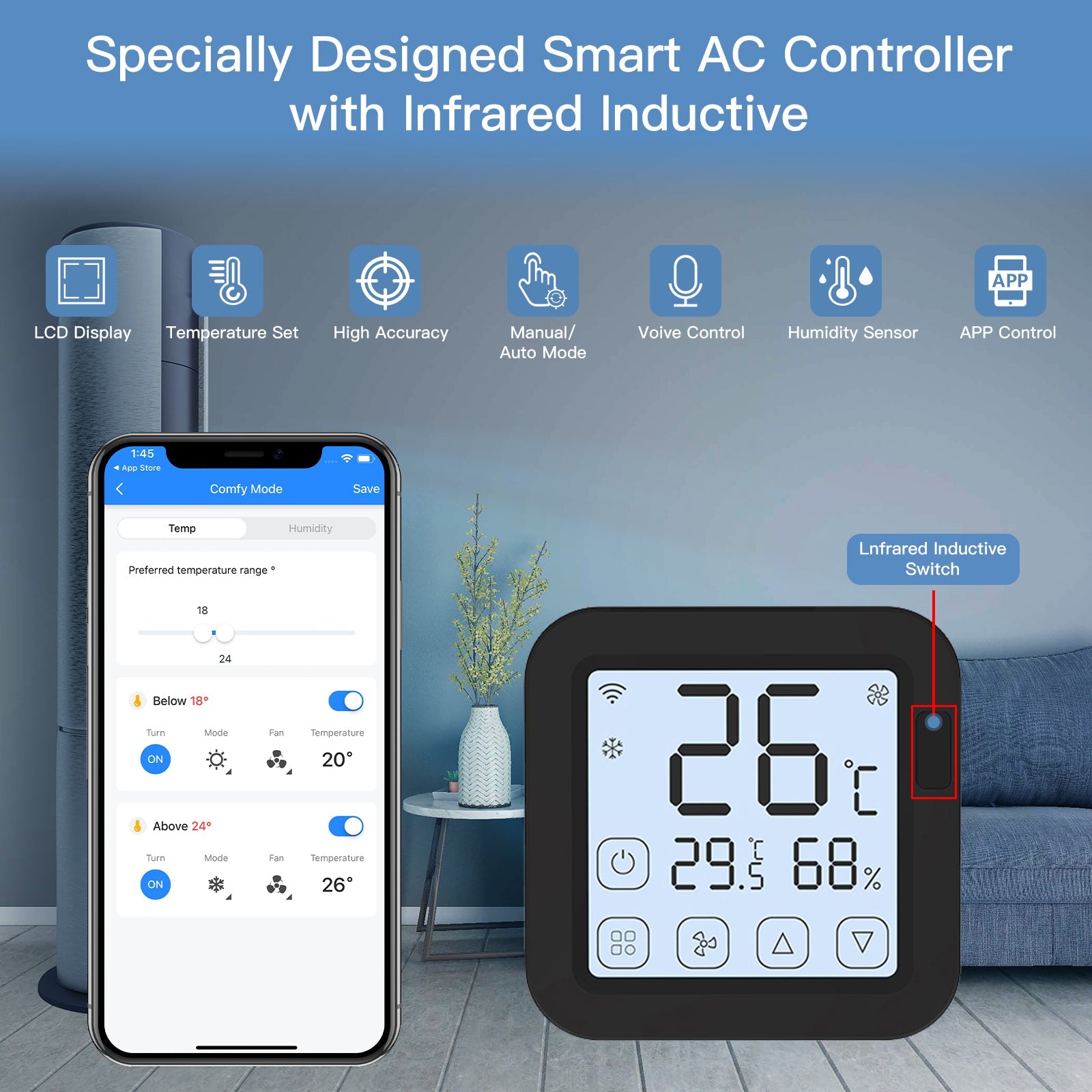 Le Thermostat infrarouge pour climatiseur WiFi Moes WR-FL-S16-BK-MS