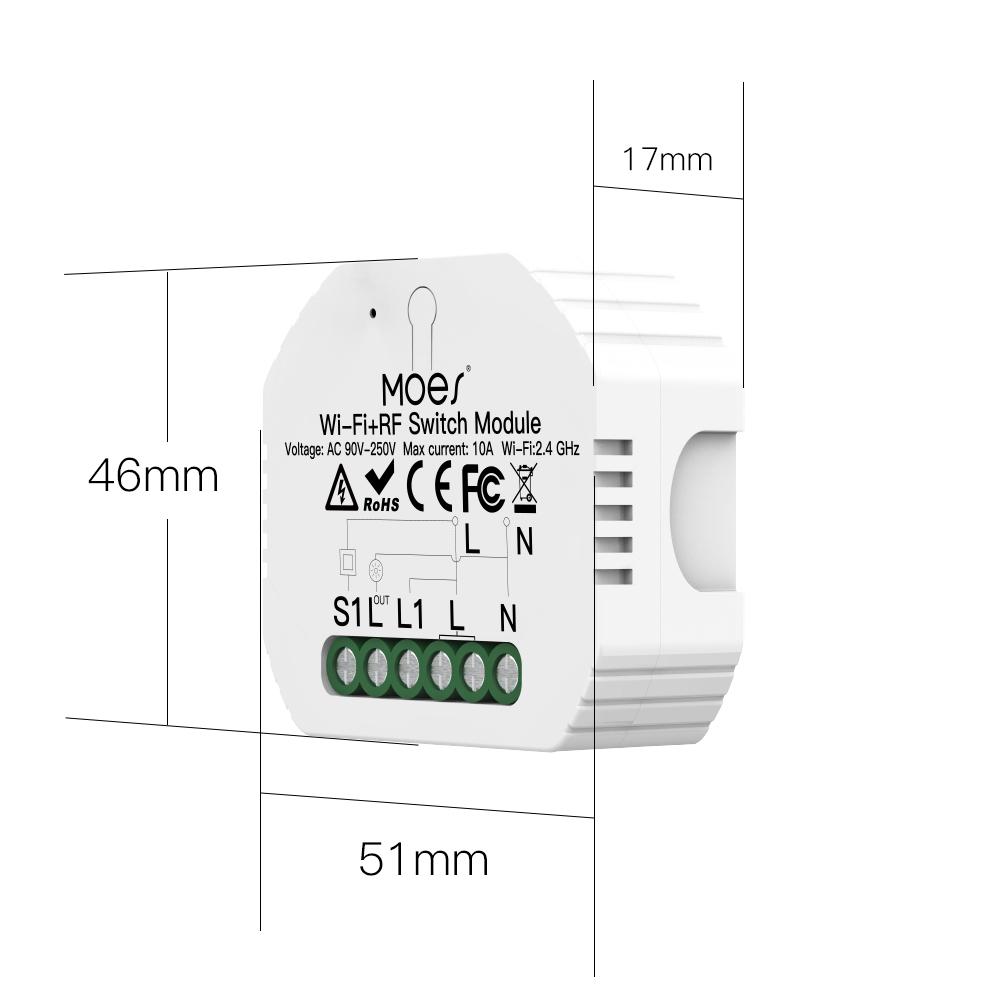 Dimensions du micromodule contact sec 10A WiFi Moes WRM-104-MS