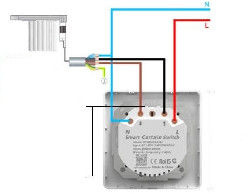 Câblage électrique de l'interrupteur tactile pour volets roulants WiFi Moes WS-Y-EUTC-N-XX-MS