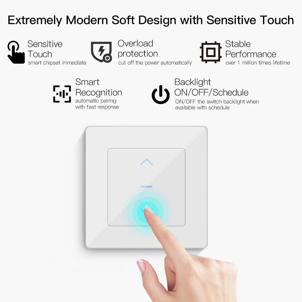 Design moderne et élégant avec l'interrupteur tactile pour volets roulants WiFi Moes WS-Y-EUTC-N-XX-MS