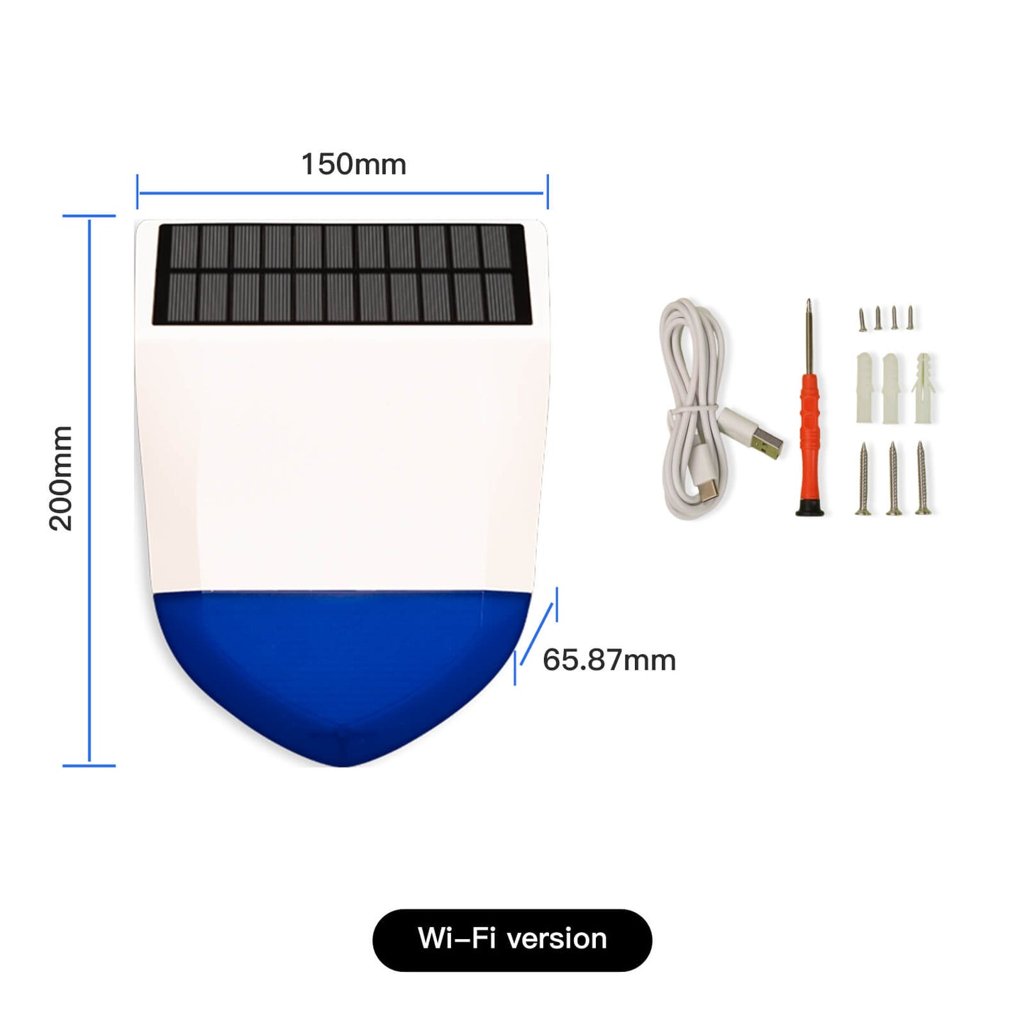 Dimensions de la sirène extérieure avec panneau solaire WiFi Moes WSS-LO-SLA02-EN