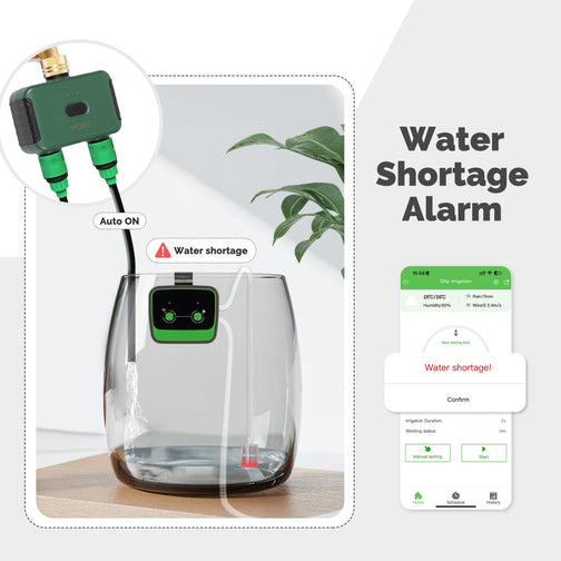 Alarme intégrée contre la pénurie d'eau avec l'arroseur automatique pour plantes WiFi Moes WWP-GDT102W-MS