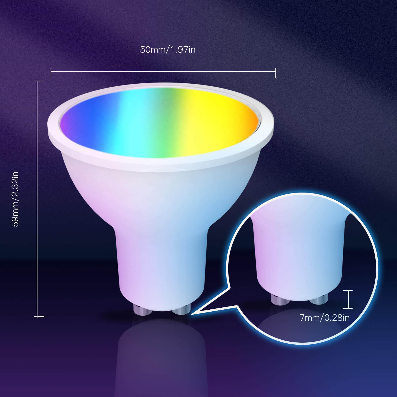 Dimensions de l'ampoule LED RGB GU10 WiFi Moes ZB-TD5-RCW-GU10-MS