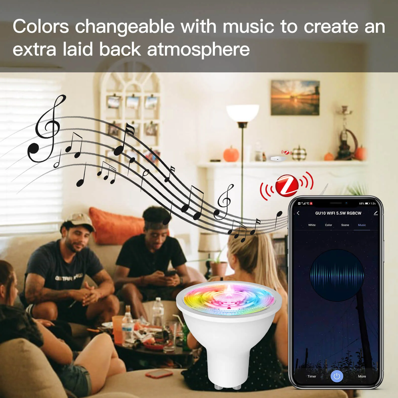 Synchronisation musique et lumière avec l'ampoule RGBW GU10 ZigBee Moes ZB-TD5-RCW-GU10-MS
