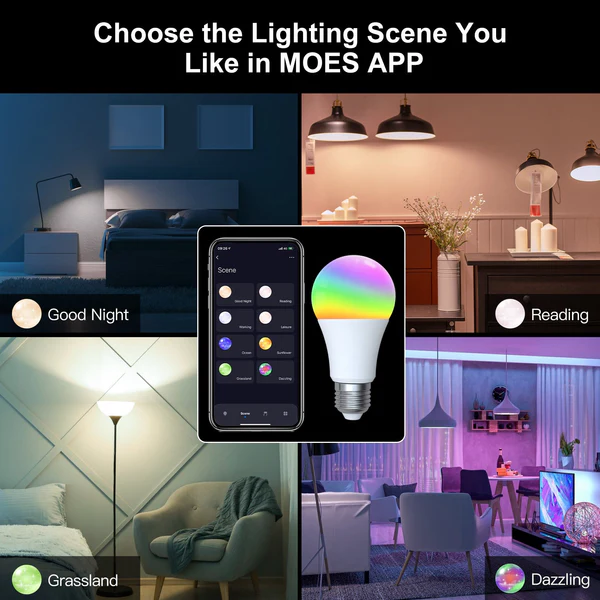 Scénes personnalisées intégrées avec l'ampoule RGBW E27 ZigBee Moes ZB-TDA9-RCW-E27-MS