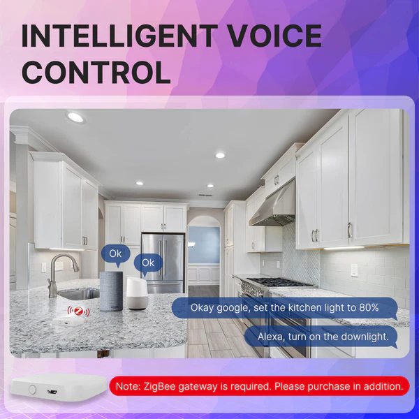 Contrôle vocale avec le spot RGBW ZigBee Moes ZB-TDD6-RCW-4-MS
