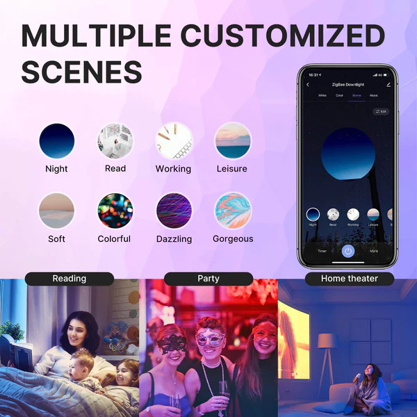 Scènes personnalisables intégrées avec le spot RGBW ZigBee Moes ZB-TDD6-RCW-4-MS