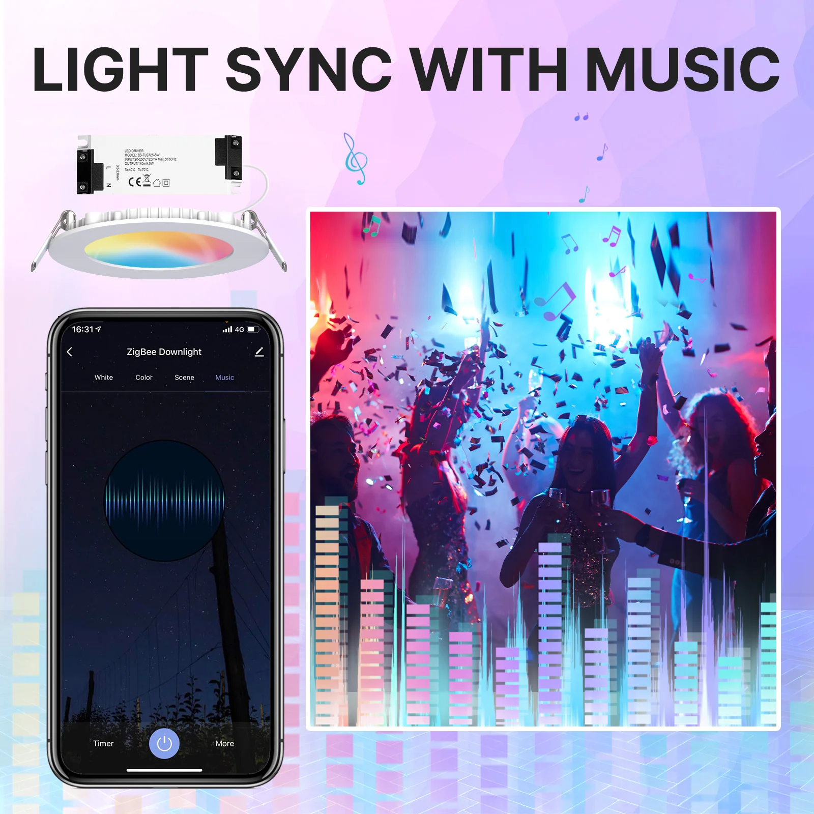 Synchronisation lumière et musique avec le spot RGBW ZigBee Moes ZB-TDD6-RCW-4-MS