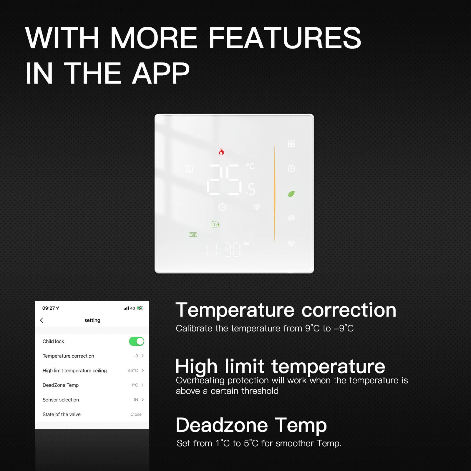 Fonctions intelligentes intégrées avec le thermostat tactile ZigBee Moes ZHT-006-GA-XX-MS