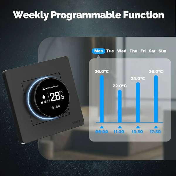 Programmation hebdomadaire personnalisée avec le thermostat pour plancher chauffant hydraulique ZigBee Moes ZHT-SR-GA-XX-MS
