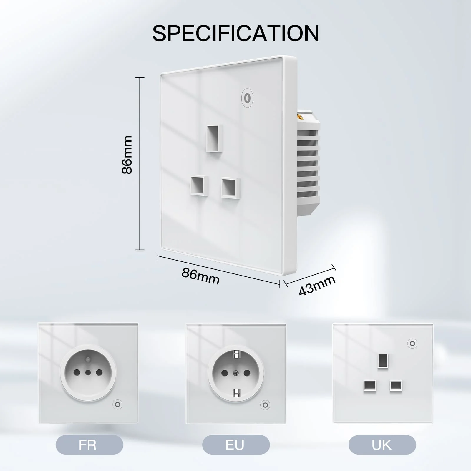 Dimensions de la prise encastrée ZigBee Moes ZK-FR16M-XX-MS