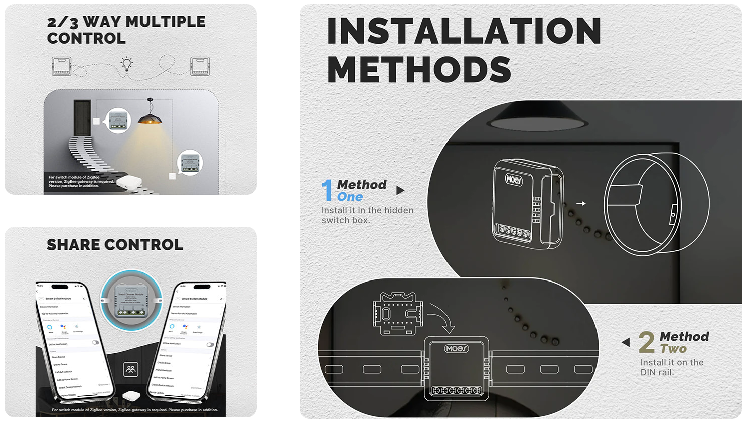 Installation du micromodule mini relais ZigBee Moes ZM-105-M-MS