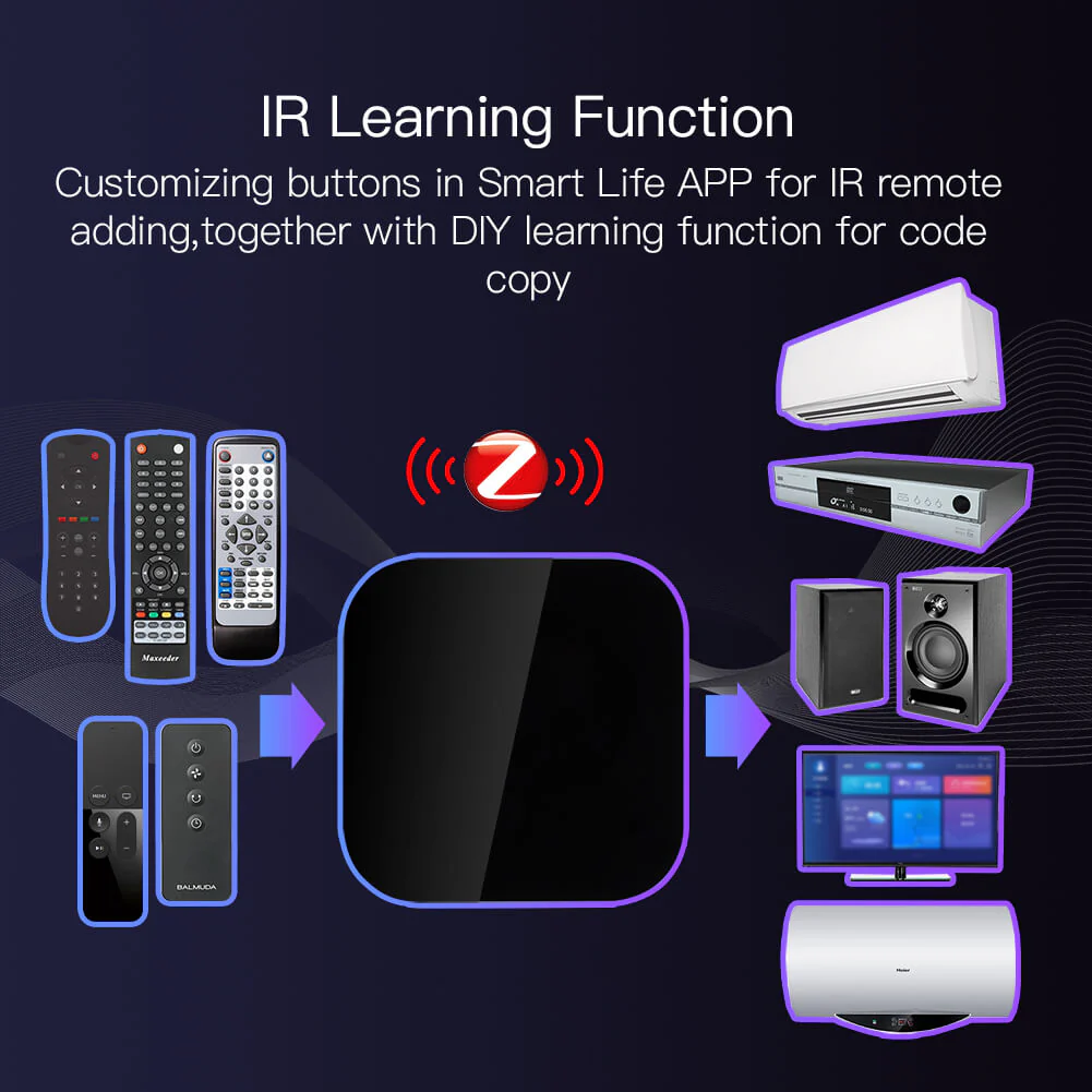 Fonction d'apprentissage DIY personnalisée  avec la télécommande infrarouge ZigBee Moes ZR-X-R11-A-MS