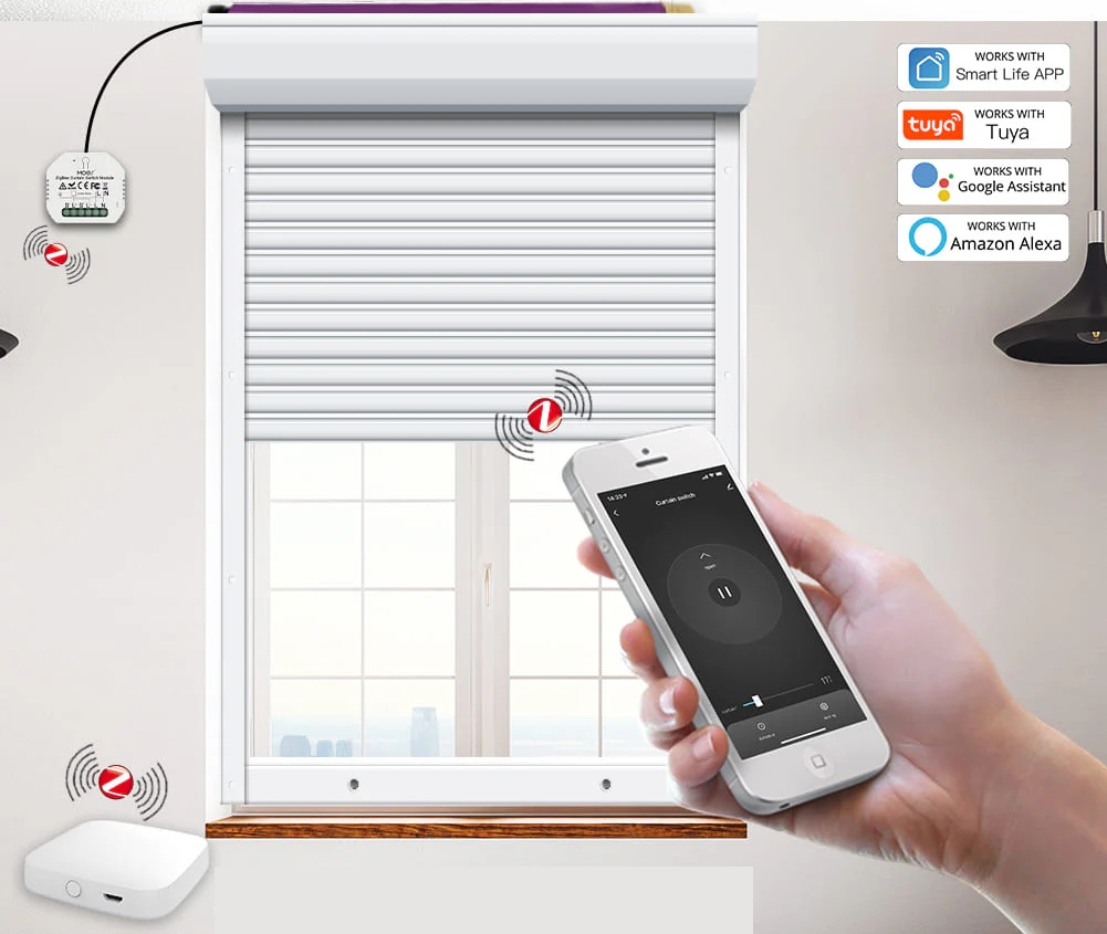 Télécommande via application mobile avec le micromodule pour volets roulant ZigBee MOES ZRM-108-MS