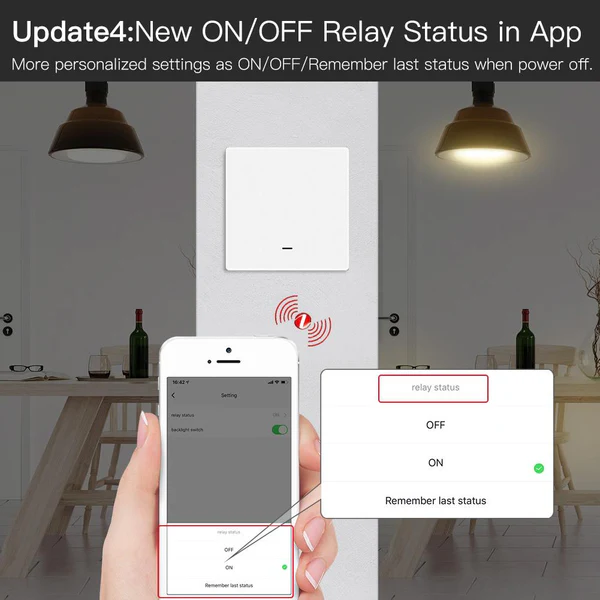 Statut de relais mémorisé avec linterrupteur pour éclairage ZigBee Moes ZS-B-EU1-WH-MS