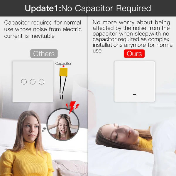 Version sans fil neutre et sans condensateur avec linterrupteur pour éclairage ZigBee Moes ZS-B-EU1-WH-MS