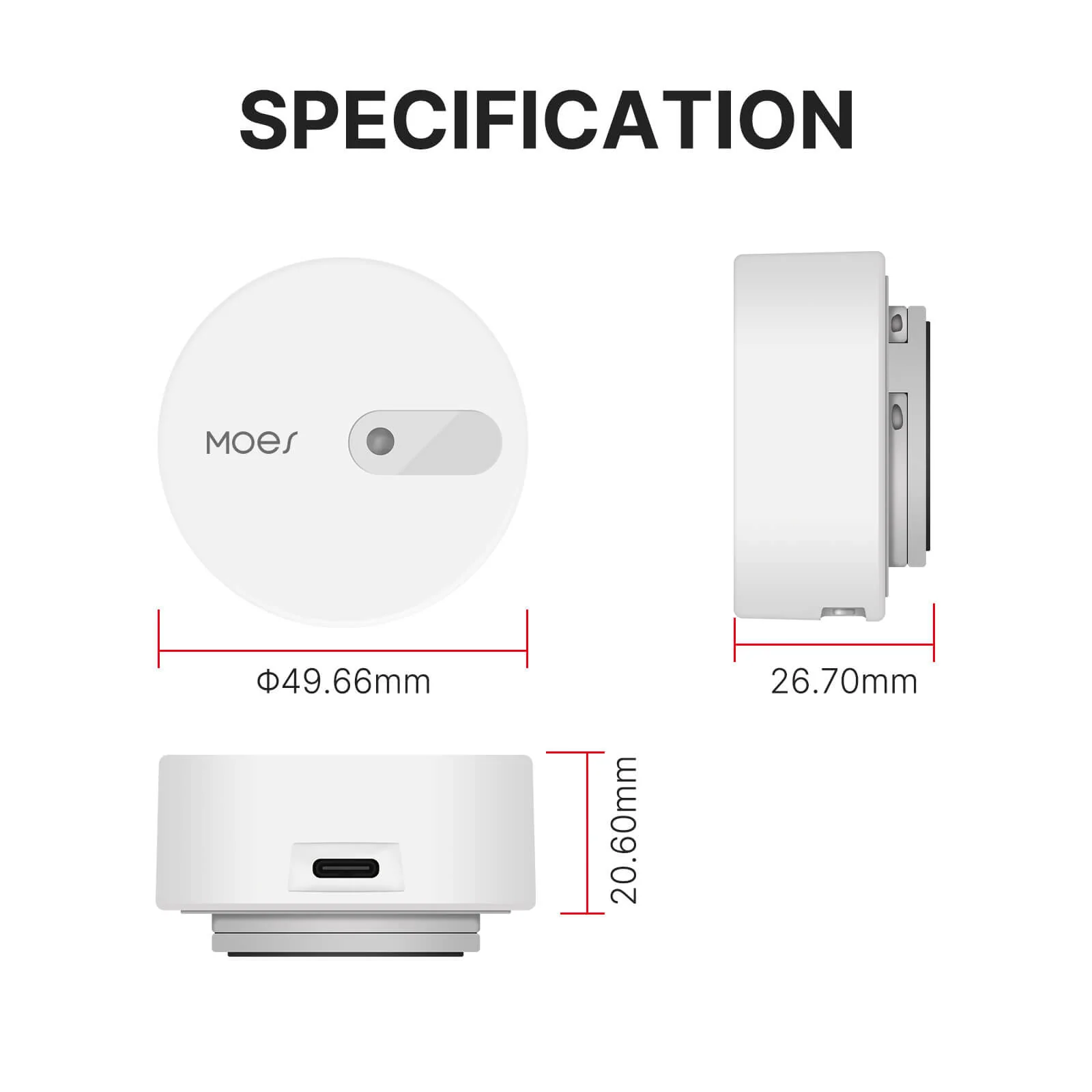 Dimensions du détecteur de présence ZigBee Moes ZSS-LP-HP02-MS