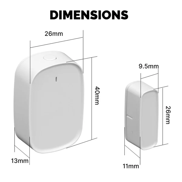 Dimensions du détecteur d'ouverture de porte et fenêtre ZigBee Moes ZSS-S01-GWM-C-MS