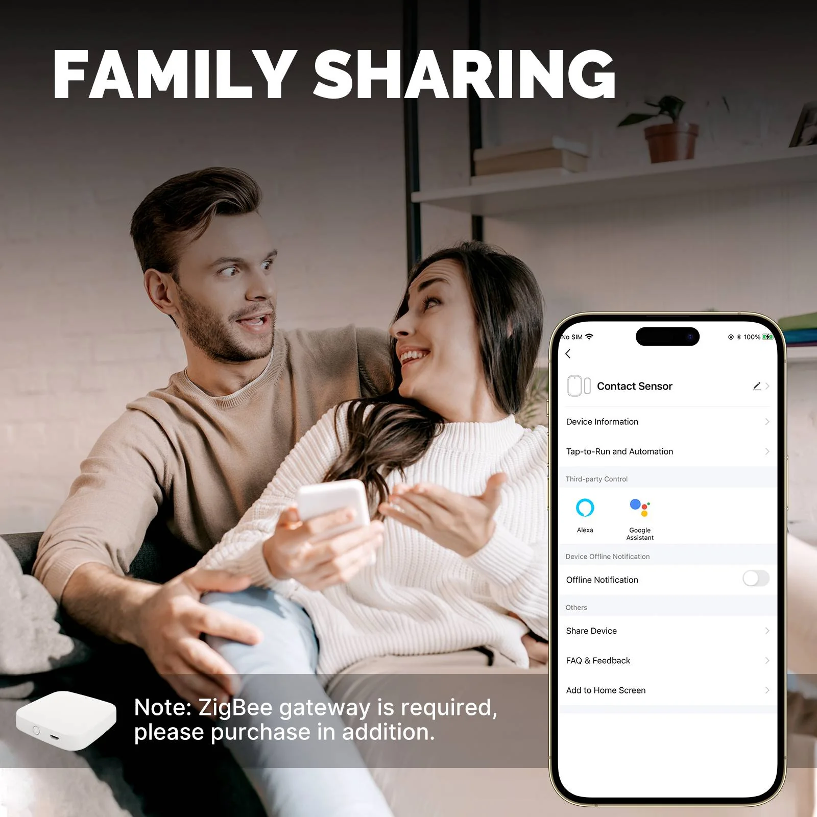 Partage familial du détecteur d'ouverture de porte et fenêtre ZigBee Moes ZSS-S01-GWM-C-MS