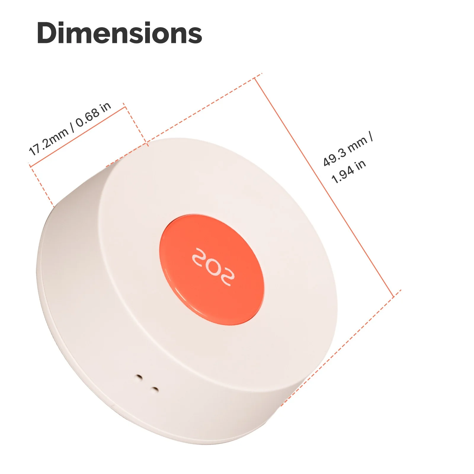 Dimensions du bouton d'urgence ZigBee Moes ZSS-Z-SOS-C-EN
