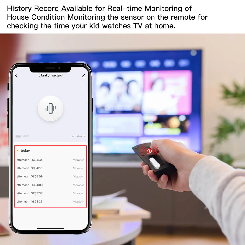Alerte vibration avec le capteur de vibrations ZigBee Moes ZSS-Z-VBR-A-EN