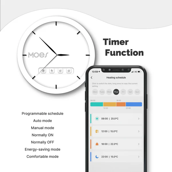 Programmation hebdomadaire de la tête thermostatique ZigBee Moes ZTRV-801-MS