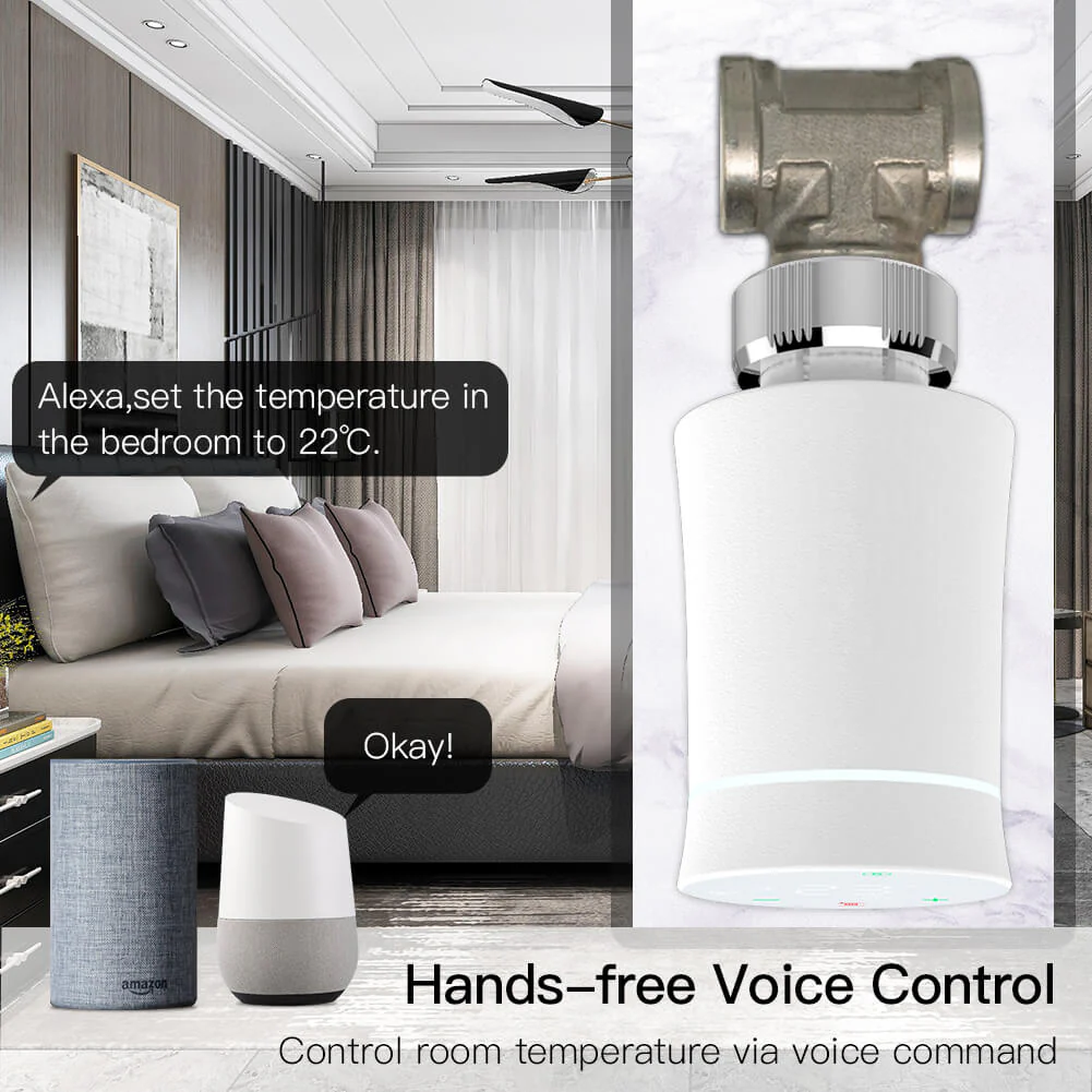 Contrôle vocal avec la tête thermostatique ZigBee Moes ZTRV-BY-100-XX-MS
