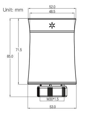 Dimensions de la tête thermostatique ZigBee Moes ZTRV-BY-100-XX-MS