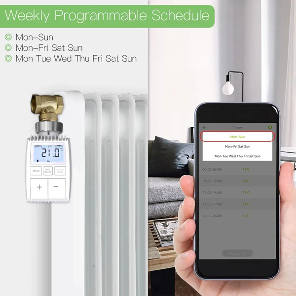 Programmation horaire avec la tête thermostatiques ZigBee Moes ZTRV-ZX-TV01-MS