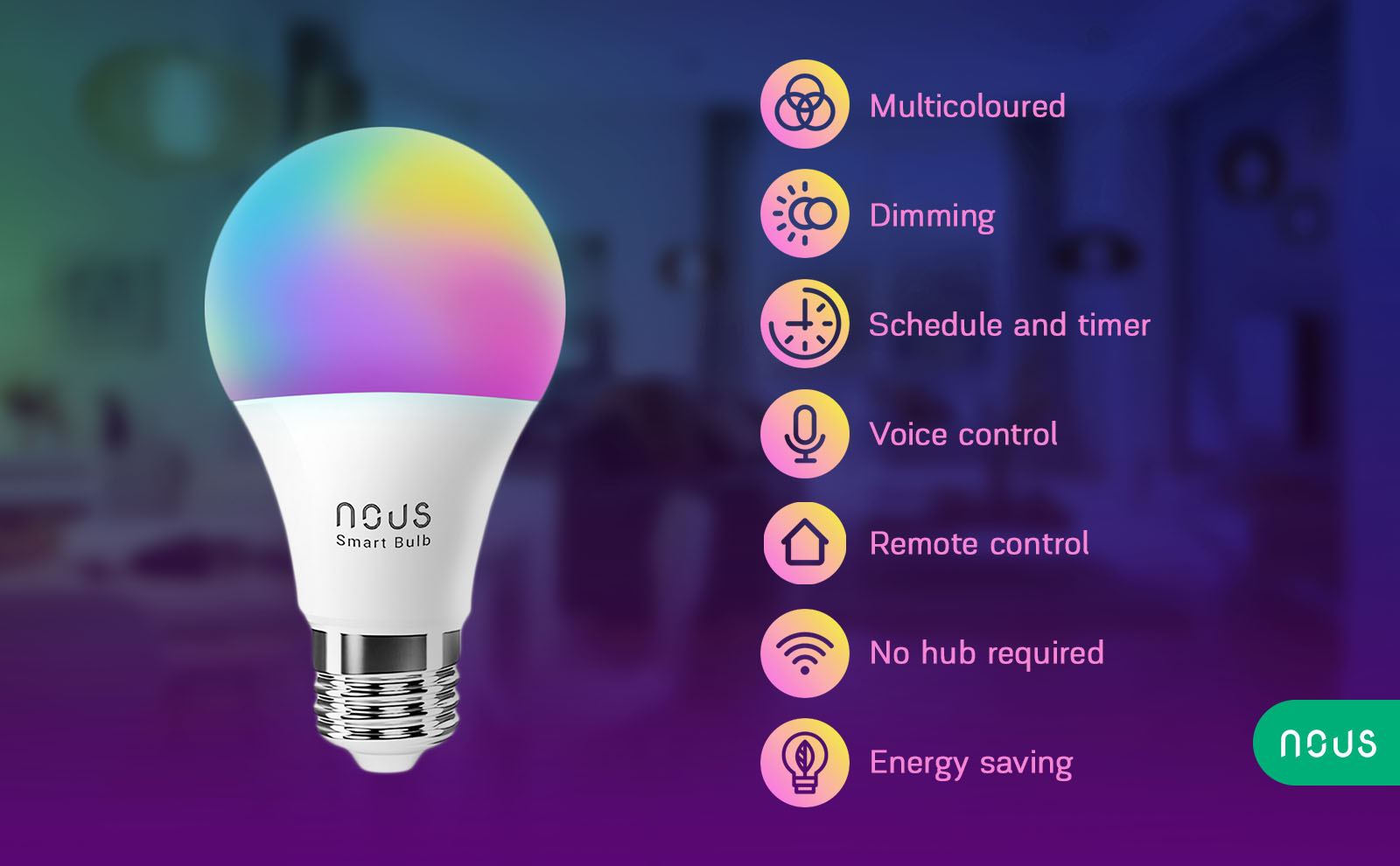 Fonctions de l'ampoule RGBW E27, WiFi et Matter NOUS P3