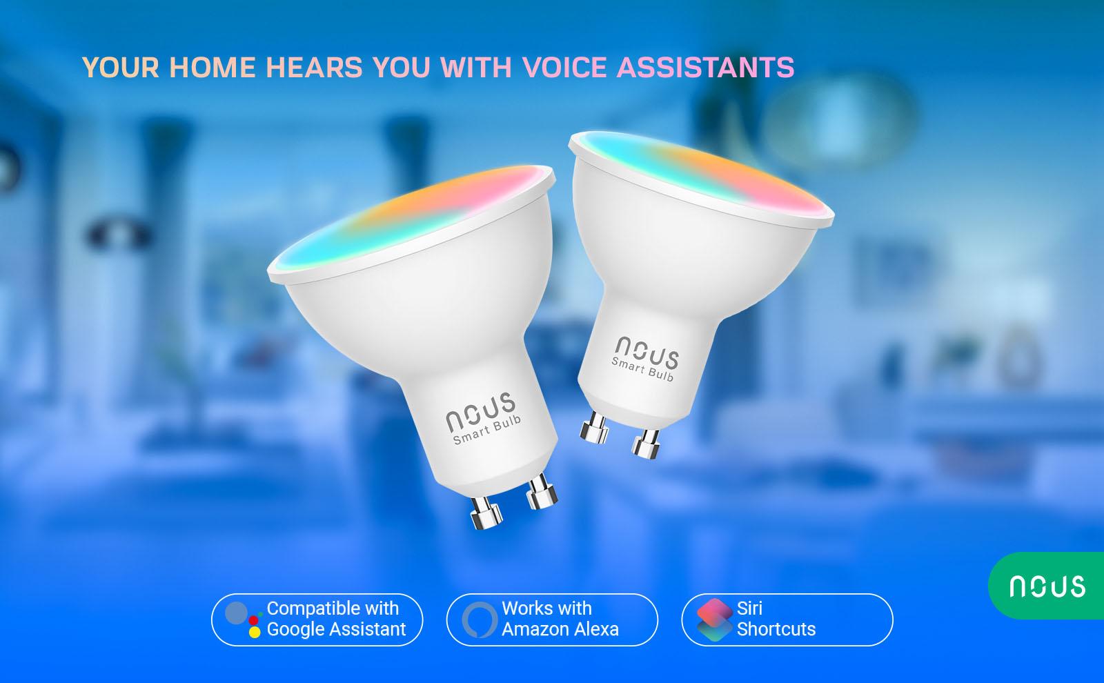 Contrôle par assistants vocaux de l'ampoule GU10 RGBW WiFi et Matter NOUS P8