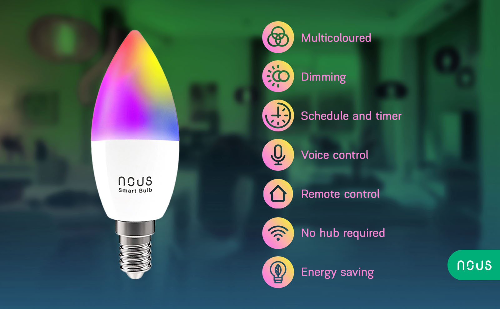 Fonctions de l'ampoule RGBW E14, WiFi et Matter NOUS P4