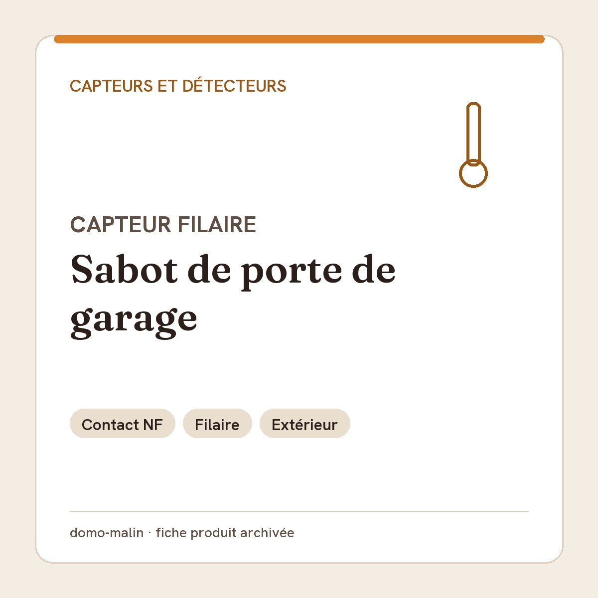 Capteur d'ouverture magnétique filaire à sabot pour porte de garage