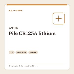 Pile lithium CR123A 3 V 1600 mAh Safire pour alarme AJAX et modules domotiques